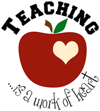 apple with text "Teaching ...is a work of heart!"